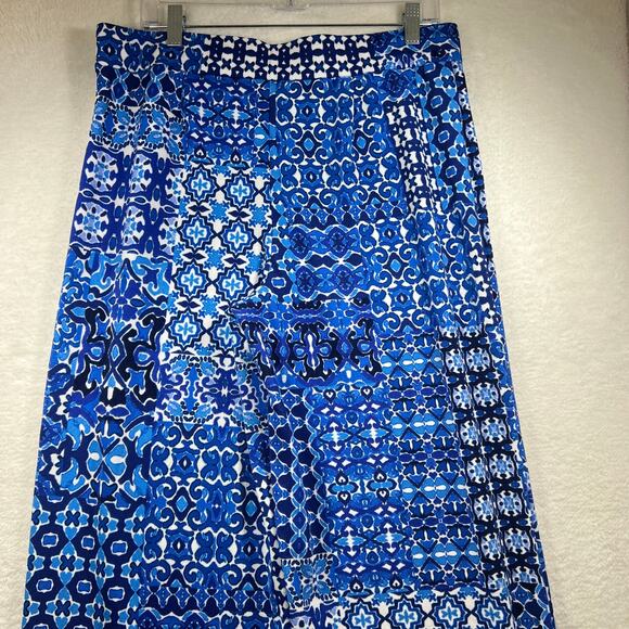 Isaac Mirzah Live Blue Floral Pull On Wide Leg Flowy Stretch Pants Womens Medium - Picture 3 of 13